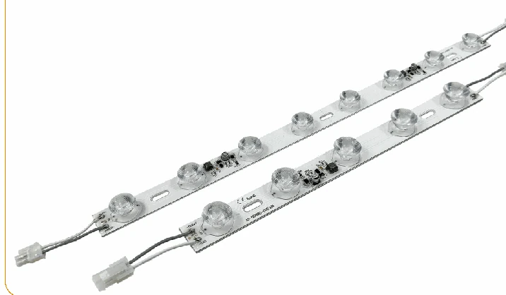 Two rigid LED side-light bars with lenses and wired connectors